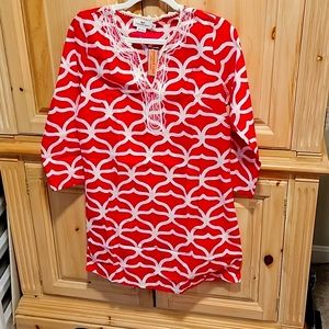 NEW W/TAGS SWIMSUIT COVER VINEYARD VINES red with white whale tails,  XS